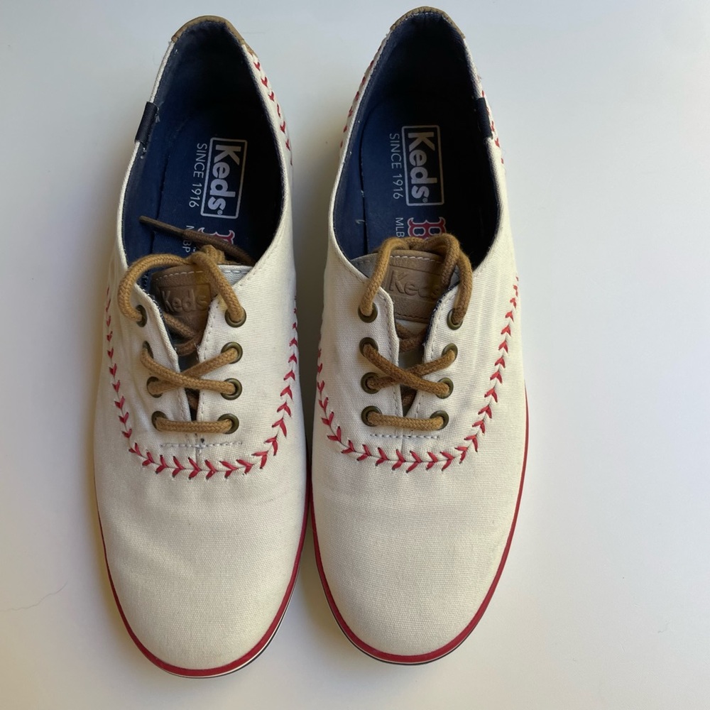 Keds Baseball Boston Red Sox Women’s Sneakers Lace Up White Shoes 7 - Picture 13 of 15